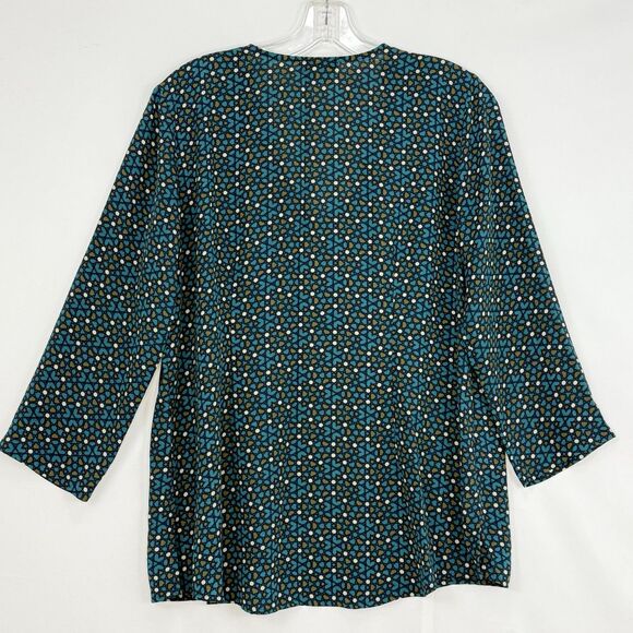 Van Heusen Women’s Top Blouse Size M Ruffle Neck Green 3/4 Sleeves - Picture 2 of 16